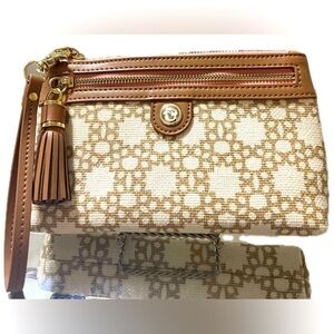 Spartina 449 Garden House Tassel Wristlet, Leather and Canvas, NWOT